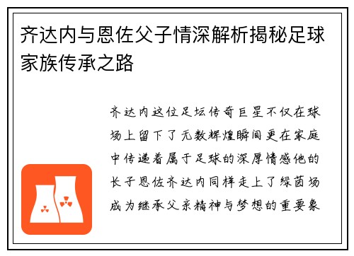 齐达内与恩佐父子情深解析揭秘足球家族传承之路 齐达内与恩佐父子情深解析揭秘足球家族传承之路