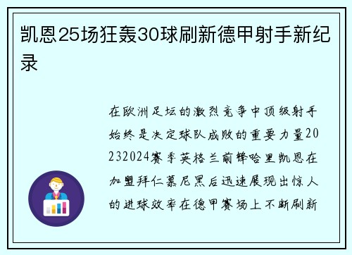 凯恩25场狂轰30球刷新德甲射手新纪录